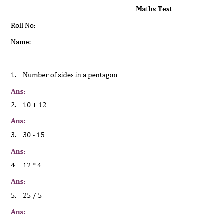 Answer sheet validator - Sample sheet